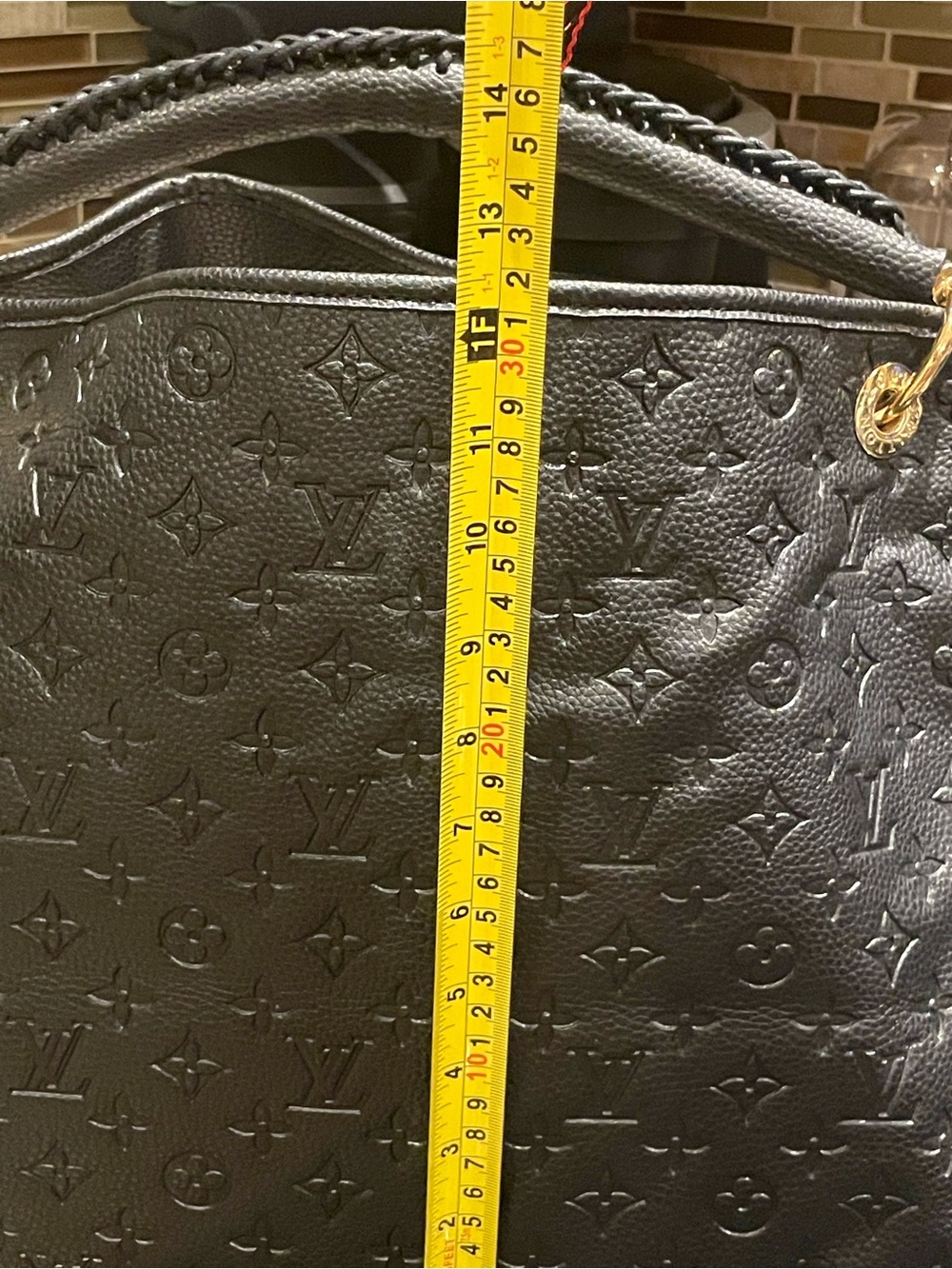 Black Embossed Monogram Braided-Handle Satchel - Picture 9 of 15